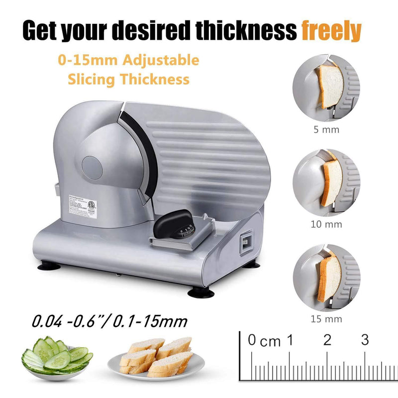 CUSIMAX Food Slicer, Electric Meat Slicer with 7.5’’ Removable Stainless Steel Blade and Pusher, Deli Cheese Fruit Vegetable Bread Cutter, Adjustable Knob for Thickness, Food Carriage & Non-Slip Feet, Compact, Black, Commercial & Home Use