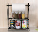 TQVAI 2 Tier Can Rack Spice Jar Storage Organizer with Kitchen Roll Holder, Black