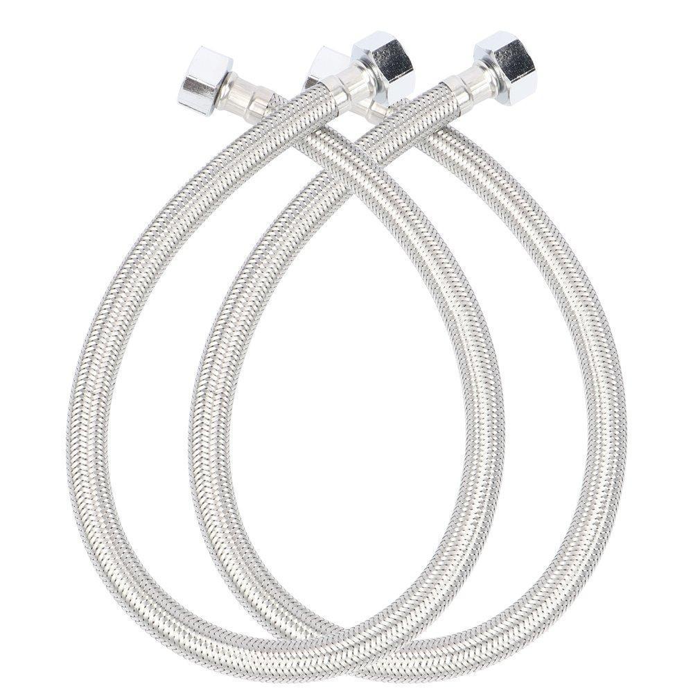 BOSNELL 24-Inch Long Faucet Connector Braided Stainless Steel Water Supply Hose 2 1/2" I.P.Female Straight Thread Faucet Hose Replacement Pack of 2(1 Pair)