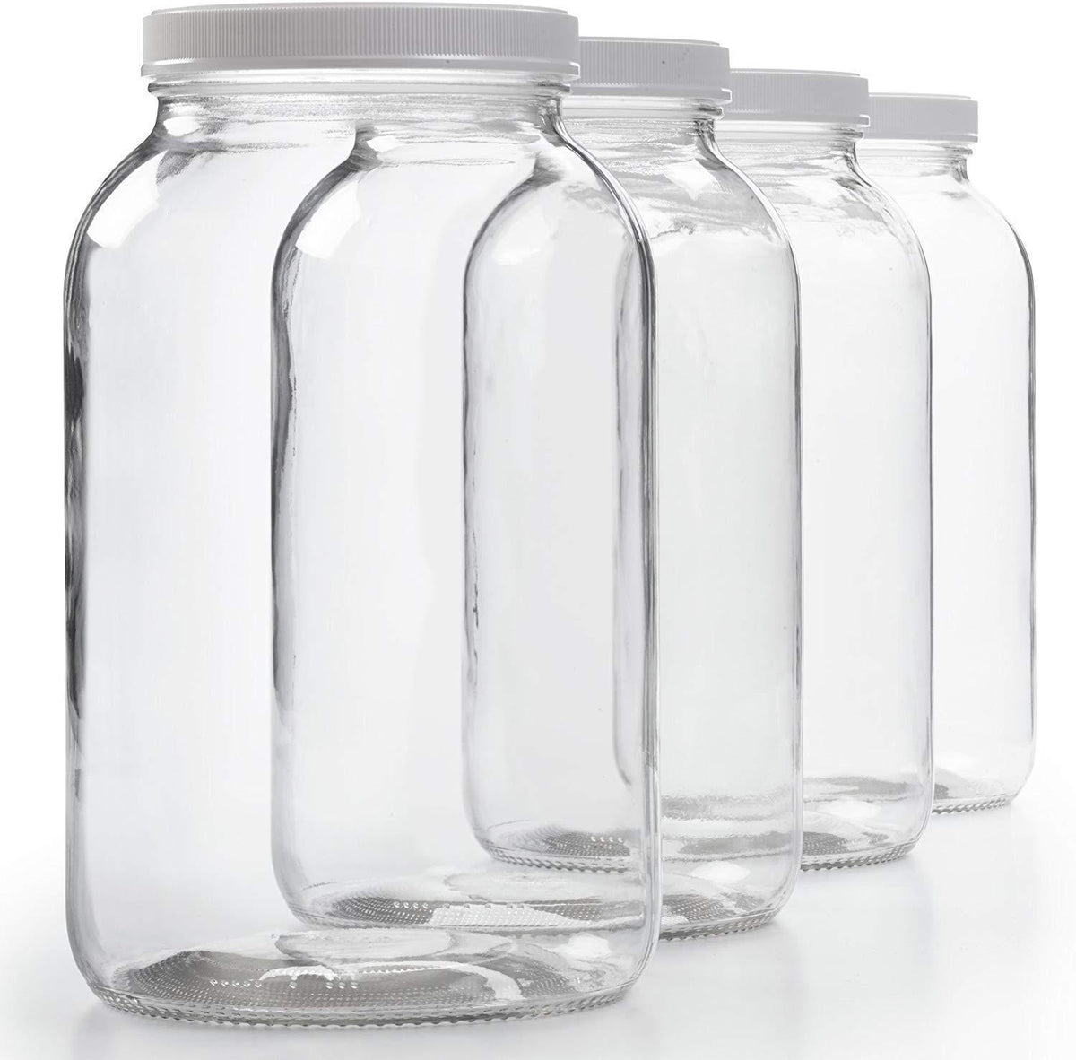 Sun & Sprouts 4 Pack - 1 Gallon Glass Jar w/Plastic Airtight Lid, Muslin Cloth, Rubber Band - Wide Mouth Easy Clean - BPA Free & Dishwasher Safe - Kombucha, Kefir, Canning, Sun Tea, Fermentation, Food Storage