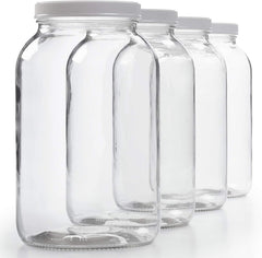 Sun & Sprouts 4 Pack - 1 Gallon Glass Jar w/Plastic Airtight Lid, Muslin Cloth, Rubber Band - Wide Mouth Easy Clean - BPA Free & Dishwasher Safe - Kombucha, Kefir, Canning, Sun Tea, Fermentation, Food Storage