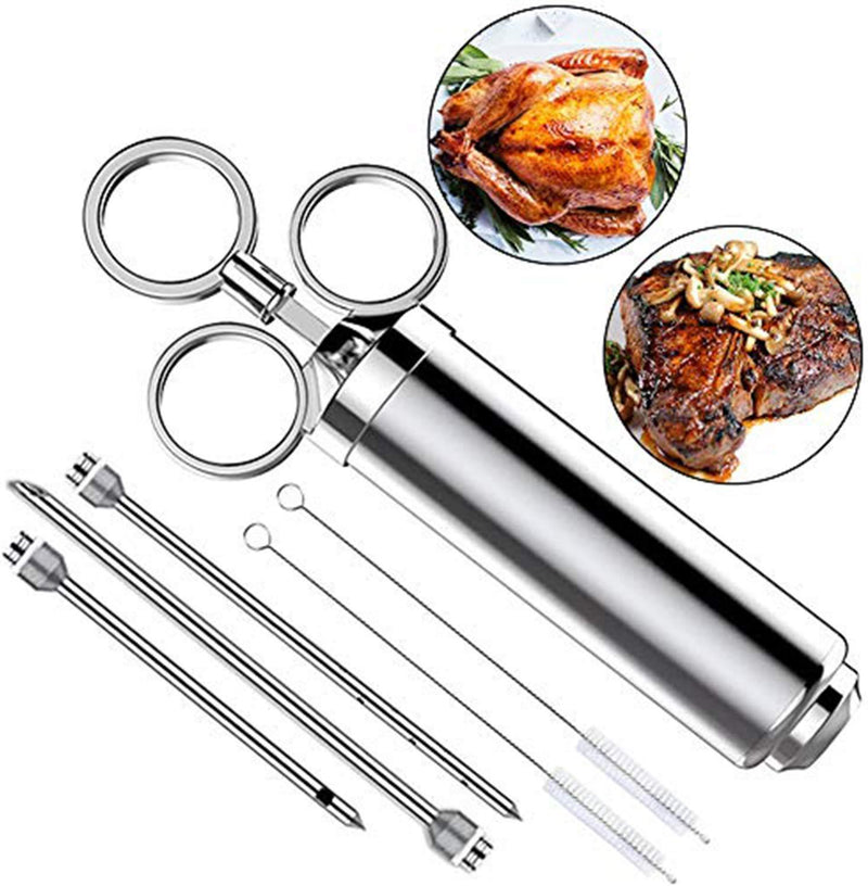 Cenow Meat Injector Kit Marinade Injector -Making The Juiciest BBQ& Turkey 3 Professional Marinade Needles+ 2 Cleaning Brushes