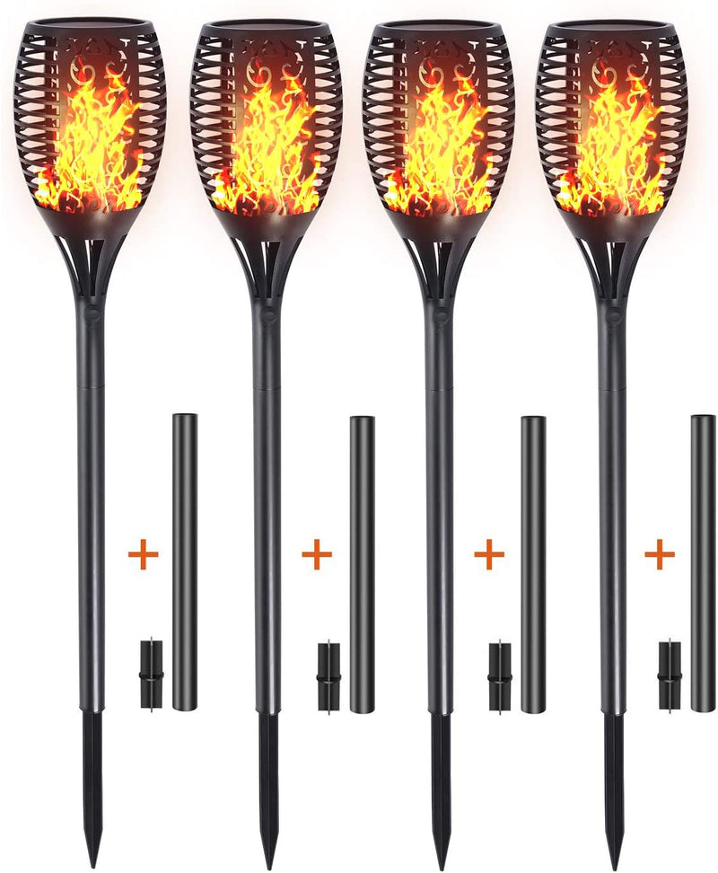 Permande Solar Torch Lights, Outdoor LED Lamp Flickering with Realistic Dancing Flame, Dusk-Dawn Christmas Decoration Lights for Garden/Patio/Deck/Driveway 4-PACK