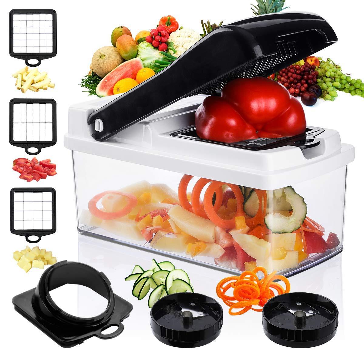 ELIKIDSTO  Large Mandoline Slicer Vegetable Chopper, ALL IN 1 Professional Veggie Food Dicer Cutter Grater Julienne, Fruit Onion Potato Chopper Spiralizer, Egg Separator, Juicer, Preparing Salad
