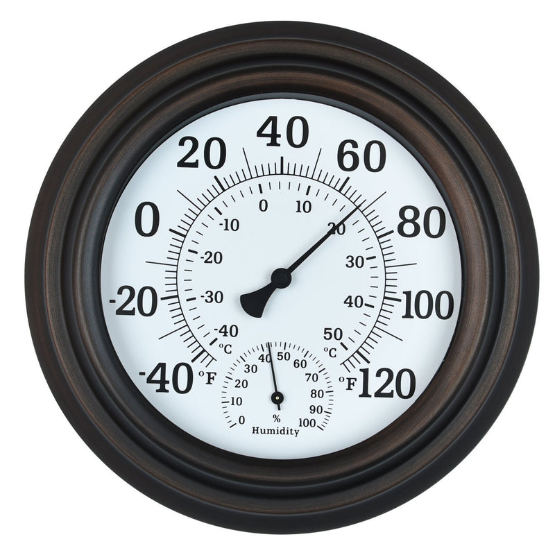 WiHoo 8" Indoor Outdoor Thermometer/Hygrometer for Patio, Wall or Decorative (Bronze)