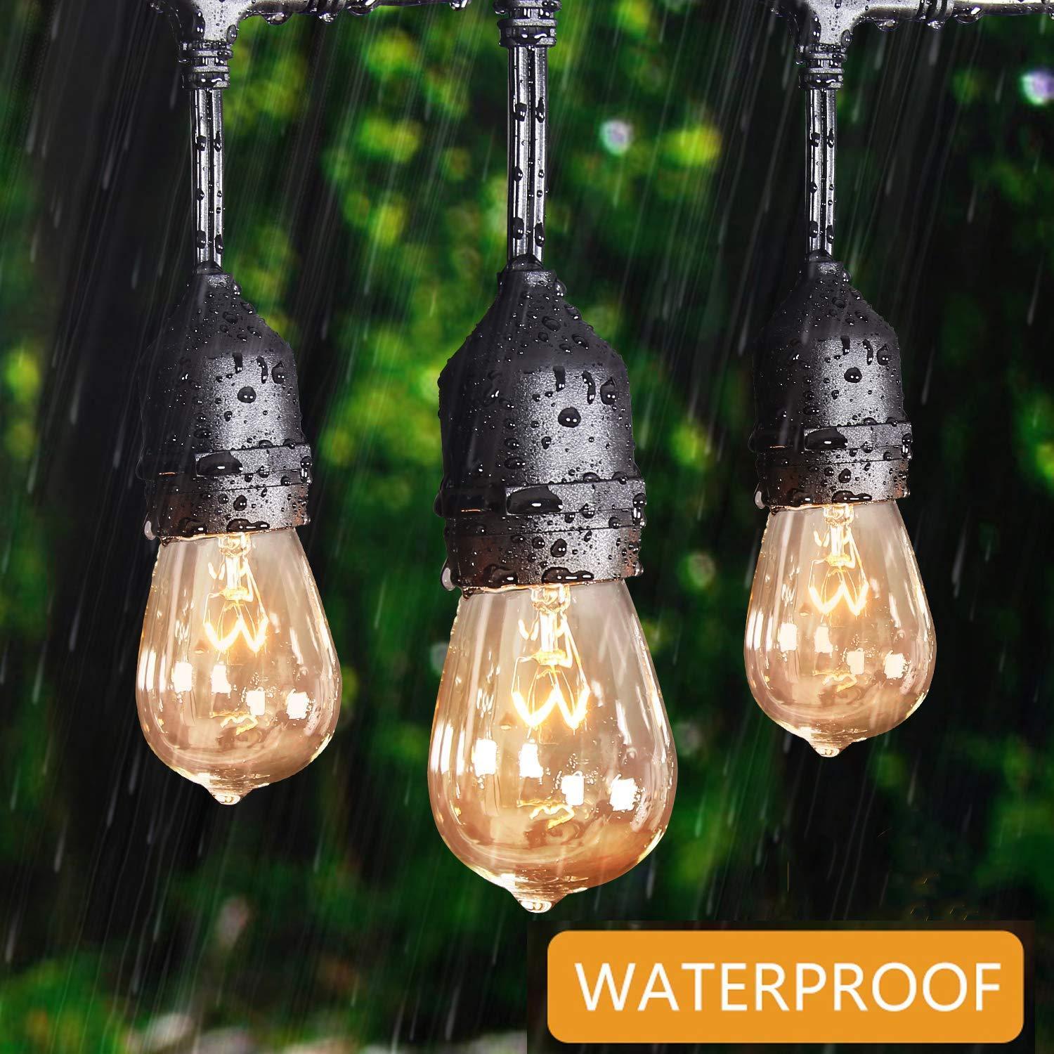Amico 49FT Outdoor String Lights Commercial Grade Weatherproof Dimmable Patio Light String - 11W Incandescent Edison Bulb - UL Listed Heavy-Duty Decorative Yard Bistro Market Café Lights