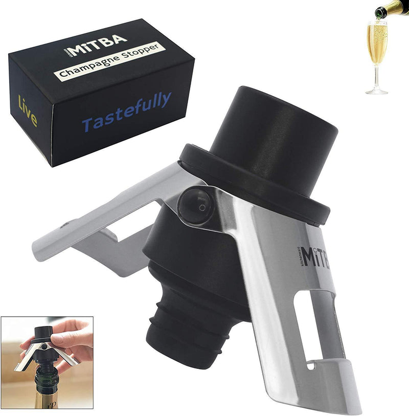 Champagne Stopper by MiTBA – Bottle Sealer for Champagne, Cava, Prosecco & Sparkling Wine with a Built-In Pressure Pump