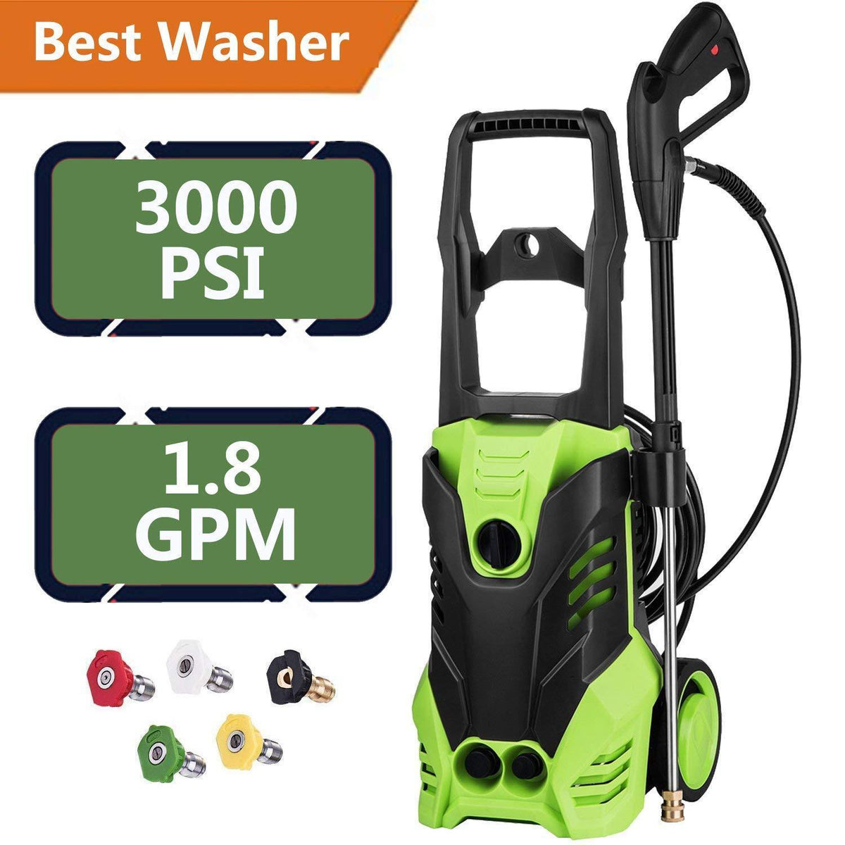 ncient FTH-5200 Electric High Pressure Washer Electric Power Washer 3000 PHC 1.8 GPM 1800W Sprayer Professional Washer Cleaner Machine with 5 Quick-Connect Spray Nozzles [US Stock] (3000PHC)