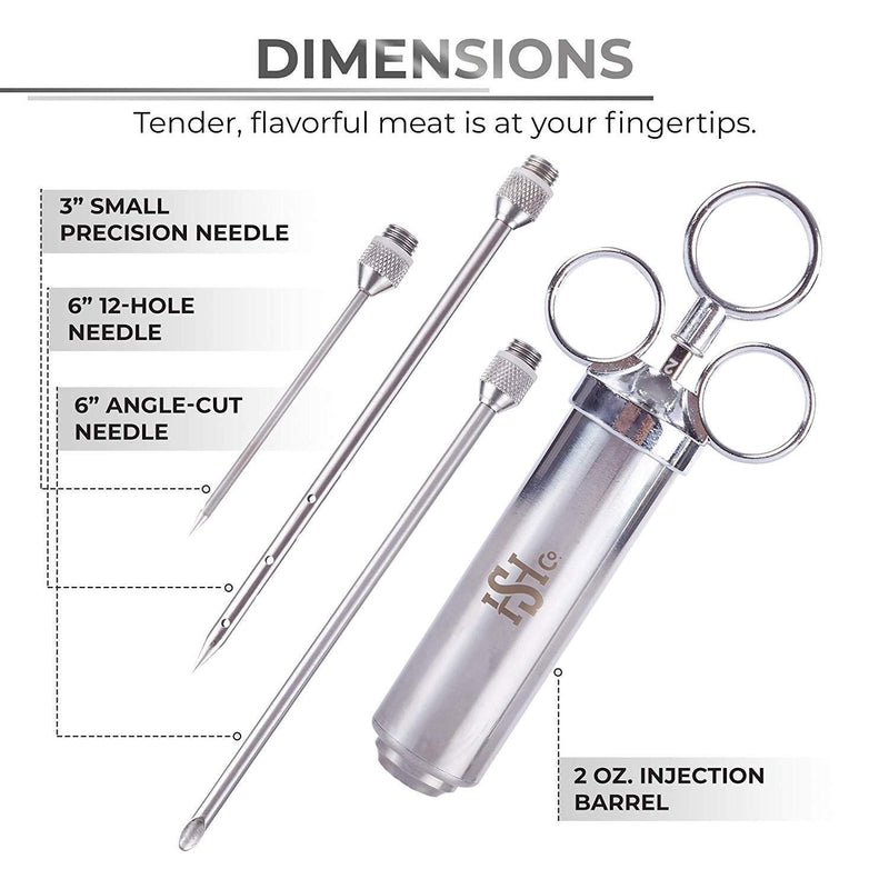 Meat Injector Kit - Marinade Injector Syringe for Food - 304 Stainless Steel Syringes, 6 Professional Needles, 4 Silicone O-Rings and 2 Cleaning Brushes - Recipe Book Pdf - BBQ Grill Kit