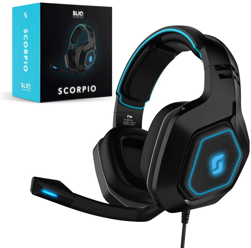 Sliq Gaming Scorpio Gaming Stereo Headset/Headphone with Microphone/Mic for PC, PS4, Xbox One, Nintendo Switch, Mobile, Tablet – in-line Audio Controls – LED – 3.5mm Jack