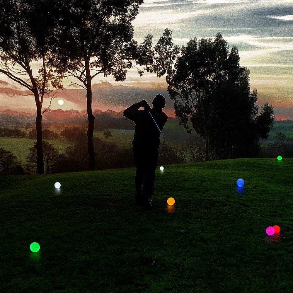 ILYSPORT LED Light up Golf Balls, Glow in The Dark Night Golf Balls - Multi Colors of Blue, Orange, Red, White, Green, Pink - Pack of 6