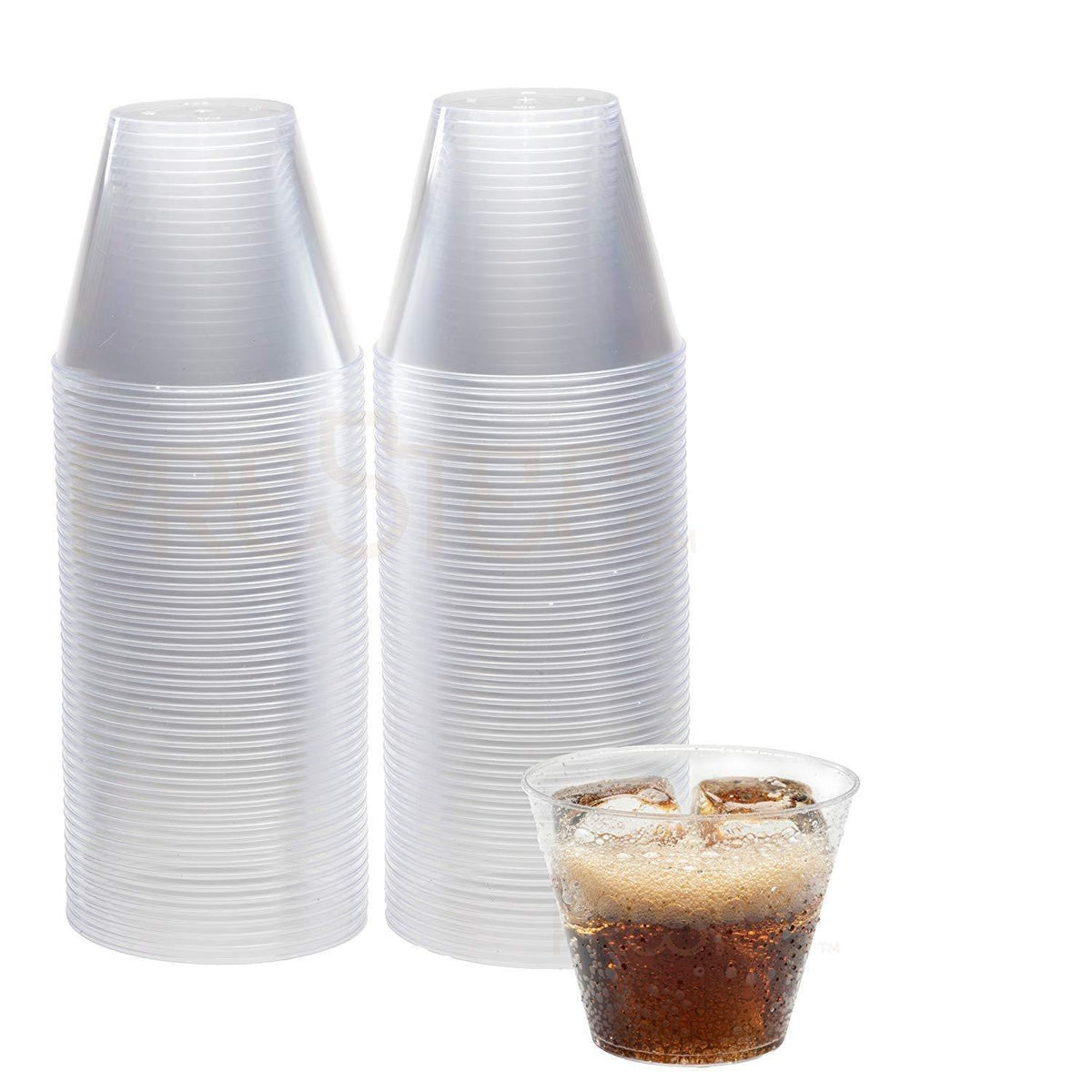 PRESTEE  Clear Plastic Cups | 9 oz. 100 Pack | Hard Disposable Cups | Plastic Wine Cups | Plastic Cocktail Glasses | Plastic Drinking Cups | Small Plastic Party Punch Cups | Bulk Party Wedding Tumblers