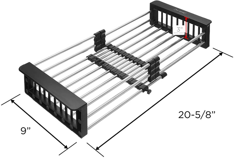 Miligore Expandable Over The Sink Dish Drying Rack, Stainless Steel Kitchen Sink Organizer Basket, Black