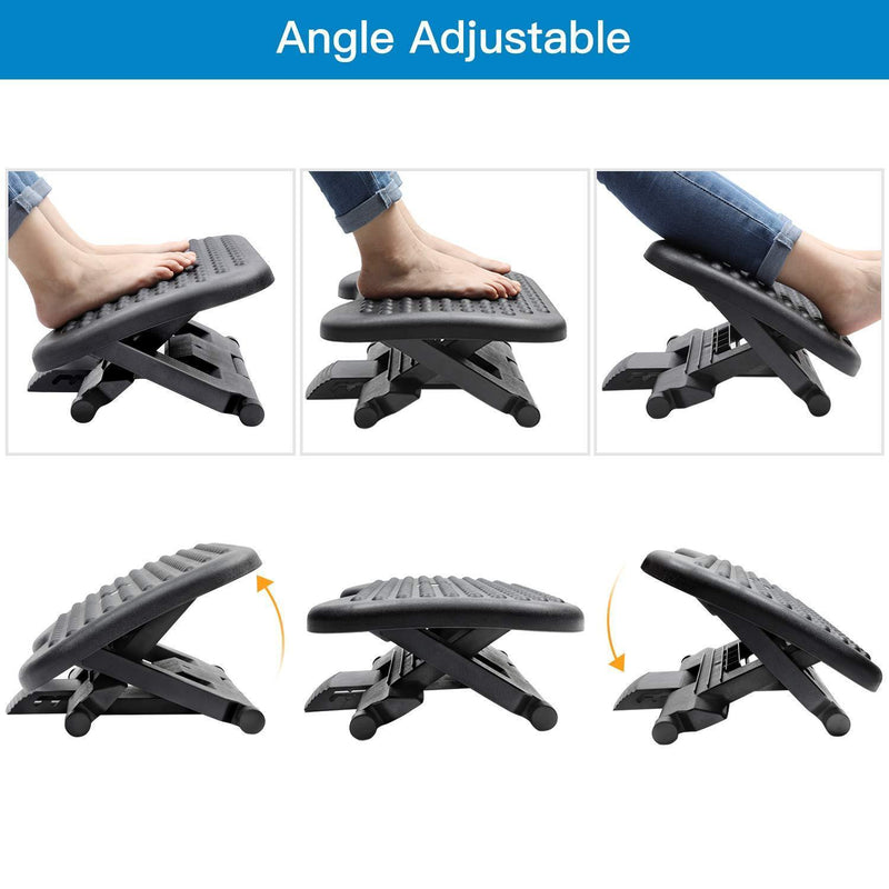 Footrest Under Desk - Adjustable Foot Rest with Massage Texture and Roller,  Ergonomic Foot Rest with 3 Height Position, 30 Degree Tilt Angle