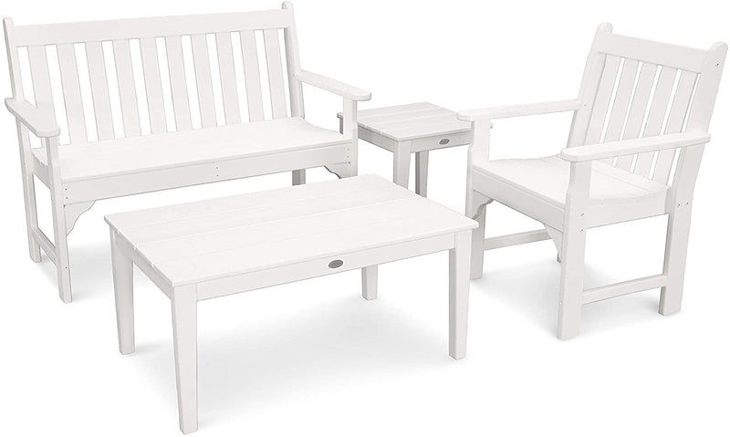 POLYWOOD Vineyard 4-Piece Bench Seating Set (White)