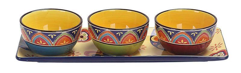 Bico Red Spring Bird Ceramic Dipping Bowl Set (13oz bowls with 14 inch platter), for Sauce, Nachos, Snacks, Microwave & Dishwasher Safe, House Warming Birthday Anniversary Gift