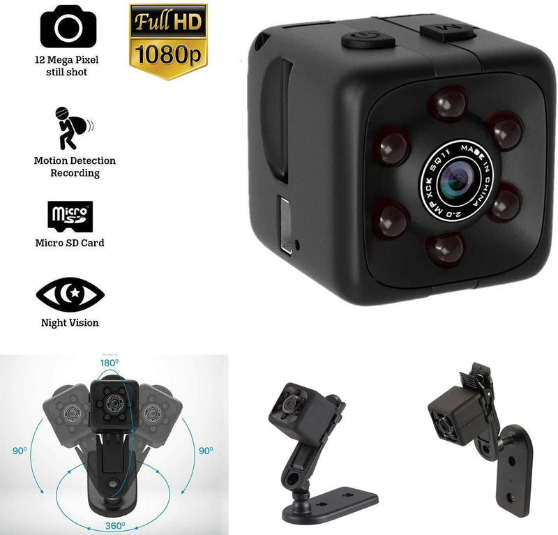 Mini Hidden Spy Camera Portable Small 1080P Wireless Cam with Night Vision and Motion Detection for Nanny/Housekeeper, Security Sports Camera (Black（with 32GB Card）)