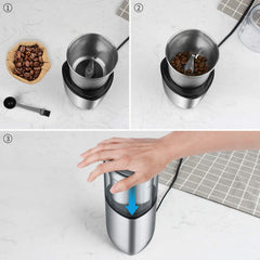 SHCRDOR Electric Coffee Bean Grinder, Spice Grinder, 1 Removable Bowl with Stainless Steel Blade, Silver