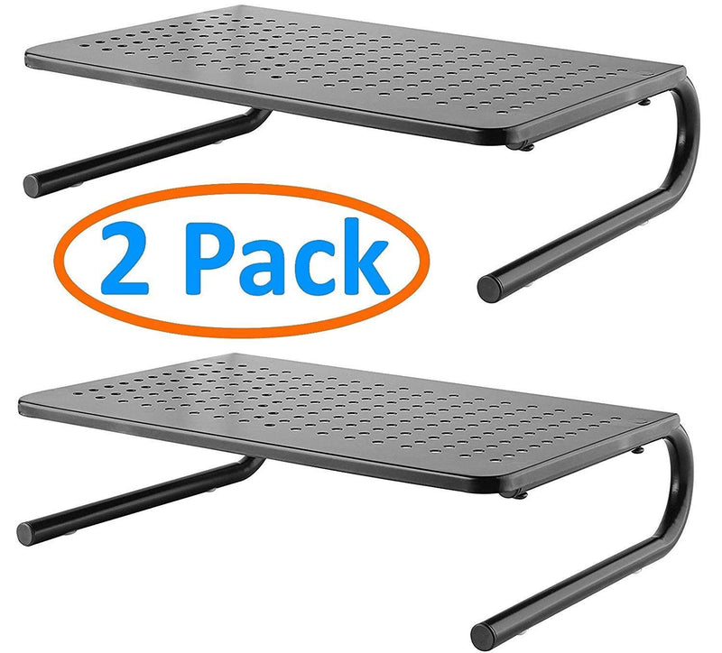 2 Pack Vented Monitor Stand for Computer, Laptop, Desktop, iMac or Printer - Metal Monitor Riser with 14.5 x 9.5 Inch Platform and 4 Inch Riser Height - Monitor Stand Organizer for Home or Office Use