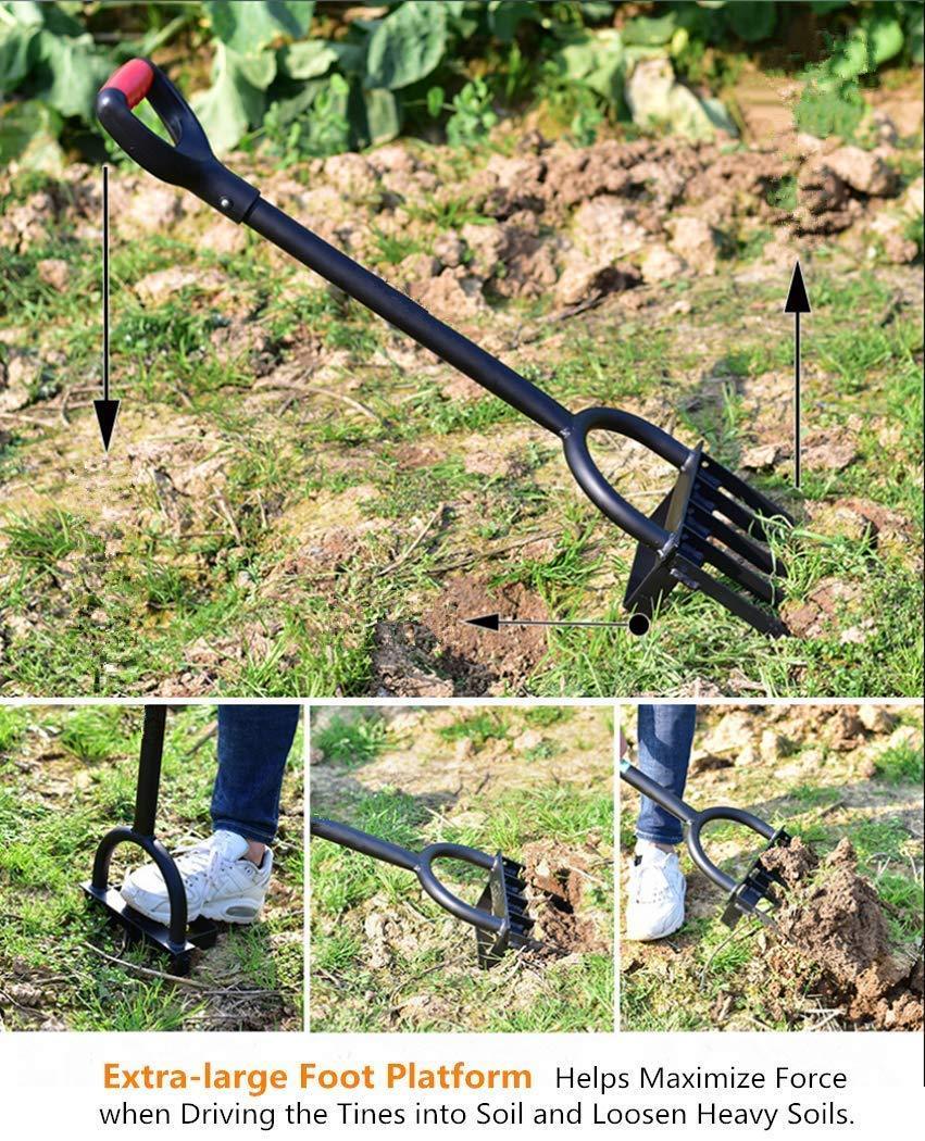 Ymachray 5-Tine Forged Cultivator- Heavy Duty Hand Tiller and Garden Claw Weeder Cultivator -Solid Steel Shaft Unbreakable Tines