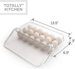 Totally Kitchen Plastic Egg Holder, BPA Free Fridge Organizer with Lid & Handles, Refrigerator Storage Container, 14 Egg Tray, Clear (2 Pack)