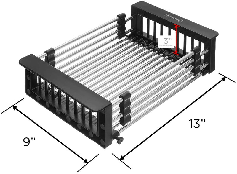Miligore Expandable Over The Sink Dish Drying Rack, Stainless Steel Kitchen Sink Organizer Basket, Black