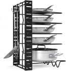 Pot Rack Organizer-Adjustable 8+ Pots and Pans Oragnizer, Kitchen Counter and Cabinet Pot Lid Holder with 3 DIY Methods (6 Hooks Included)