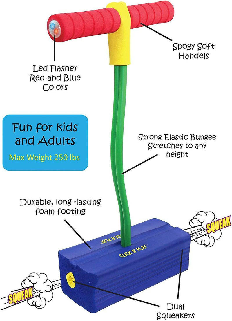 Click n' Play Foam Pogo Jumper - Makes Squeaky Sounds with Flashes LED Lights