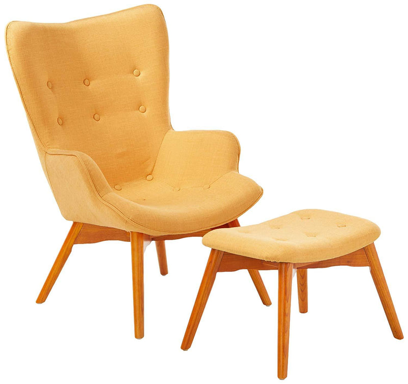 Christopher Knight Home Acantha Mid Century Modern Retro Contour Chair with Footstool, Muted Yellow