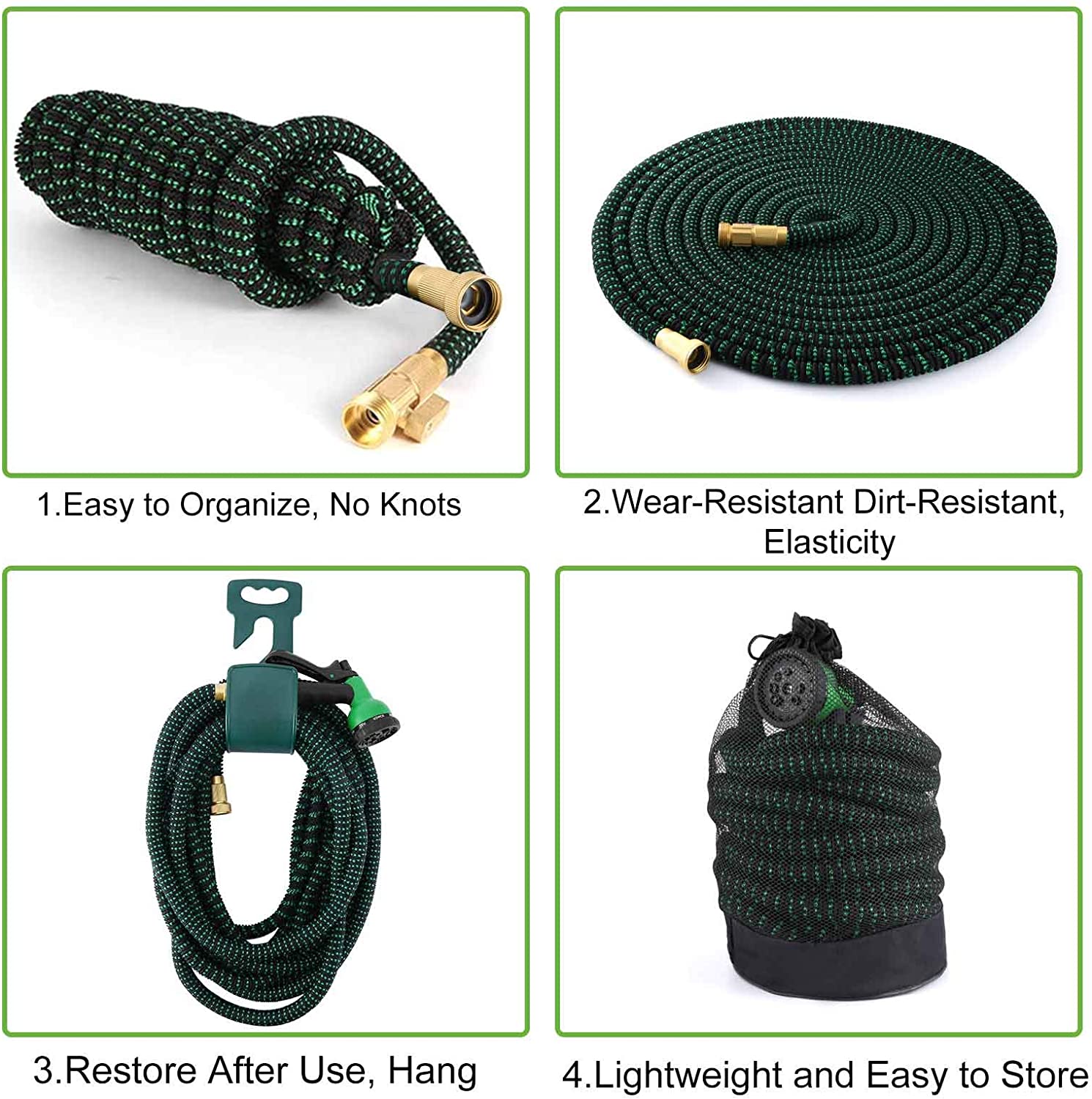 OUTAD Garden Hose 100ft Expandable Water Hose Lightweight, Pipe 3 Layers of Latex, 3/4" Solid Brass Connectors, Flexible Hose with 8 modes Spray Gun, Easy Storage Kink Free Garden Supplies