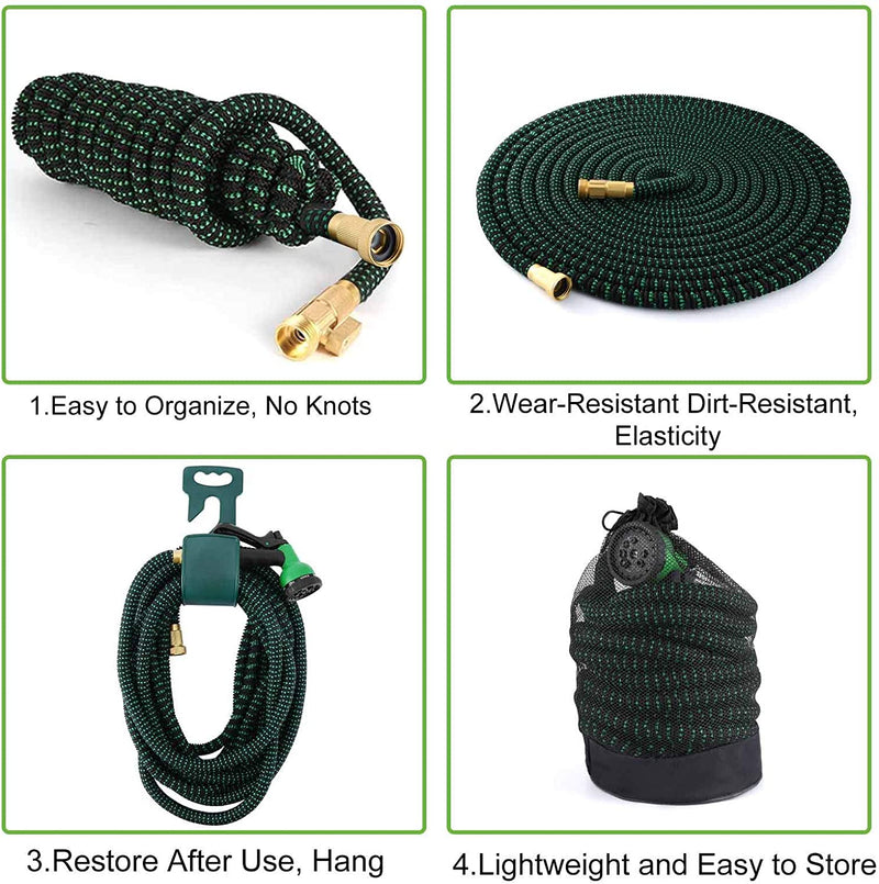 OUTAD Garden Hose 100ft Expandable Water Hose Lightweight, Pipe 3 Layers of Latex, 3/4" Solid Brass Connectors, Flexible Hose with 8 modes Spray Gun, Easy Storage Kink Free Garden Supplies