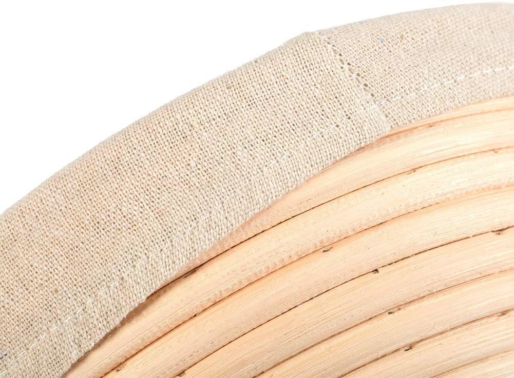 BakeWarePlus 9 Inch Round Banneton Bread Proofing Basket with Bakers Couche Proofing Flax Cloth 2 Pcs Set
