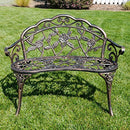 Belleze Antique Designed Rose Style Outdoor Patio Park Garden Bench Bronze Love Seat Cast Iron Backyard Porch Home Pool