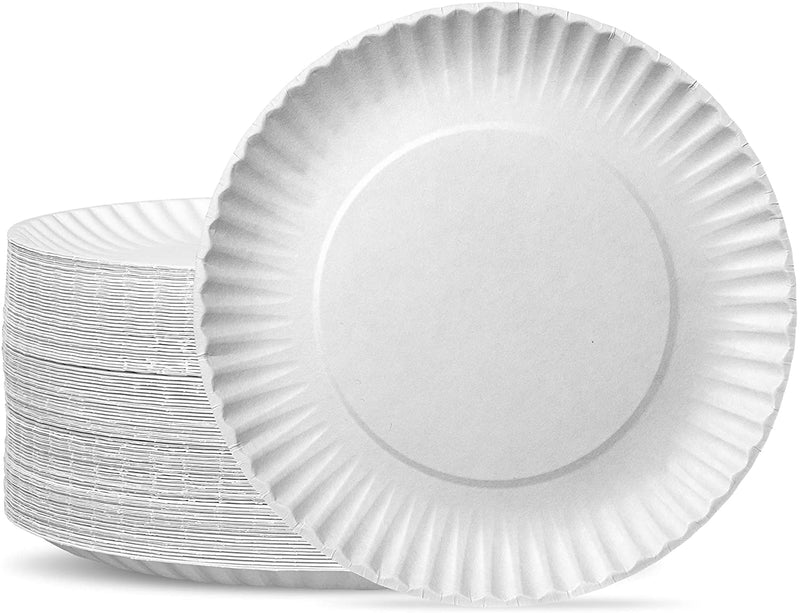 Comfy Package [300 Pack] Bulk Disposable White Uncoated Paper Plates, 9 Inch Large