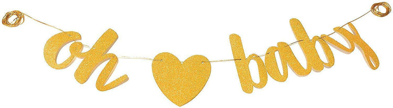 Baby Shower Decorations Neutral Decor Strung Banner"Oh" and"Baby" & 9PC Balloons w/Ribbon [Gold, Confetti, White] Kit Set by YouParty