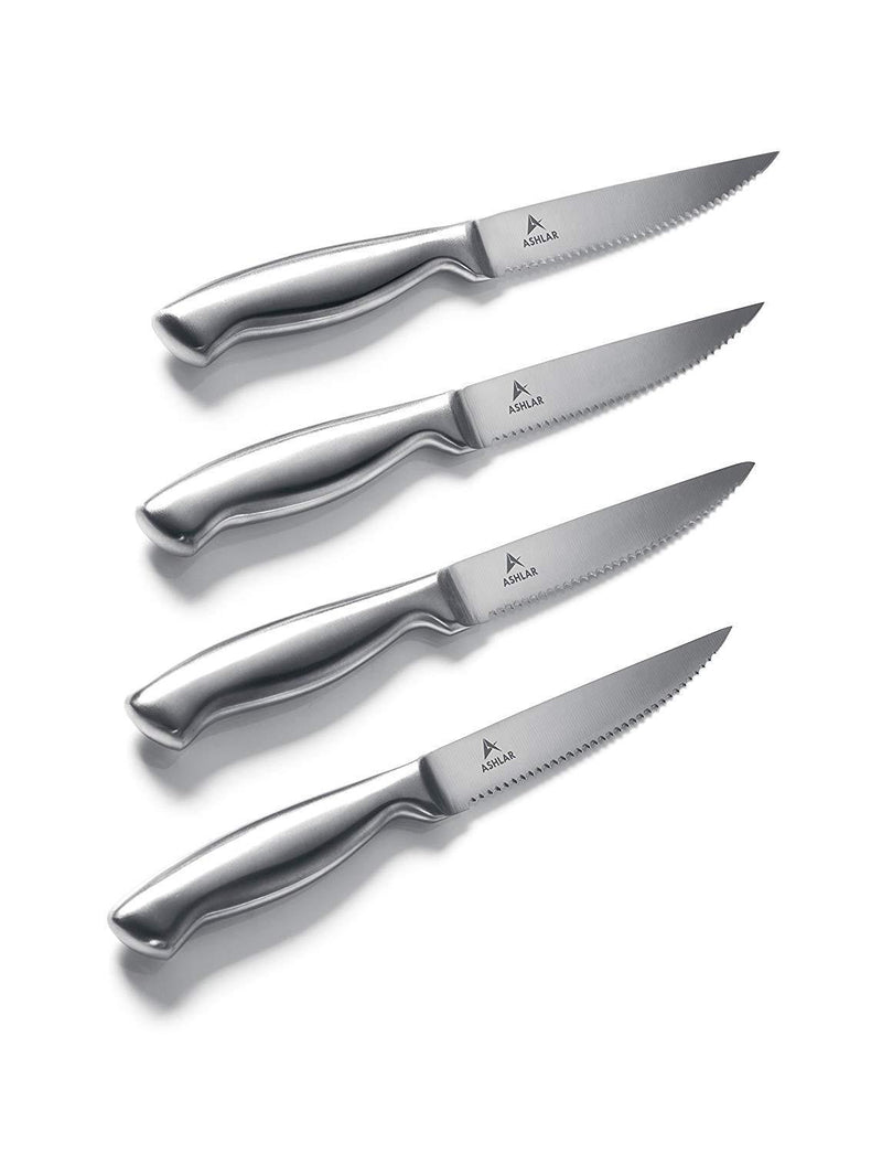 Ashlar Steak Knives Set of 6 Serrated Stainless Steel Dishwasher Safe Ideal Family Dinner Kitchen Set Premium Full Edge Serration Rust Resistant