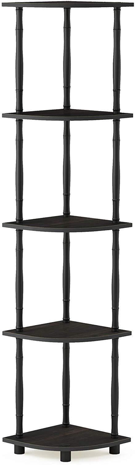 Furinno Turn-N-Tube 5 Tier Corner Display Rack Multipurpose Shelving Unit, Columbia Walnut/Black