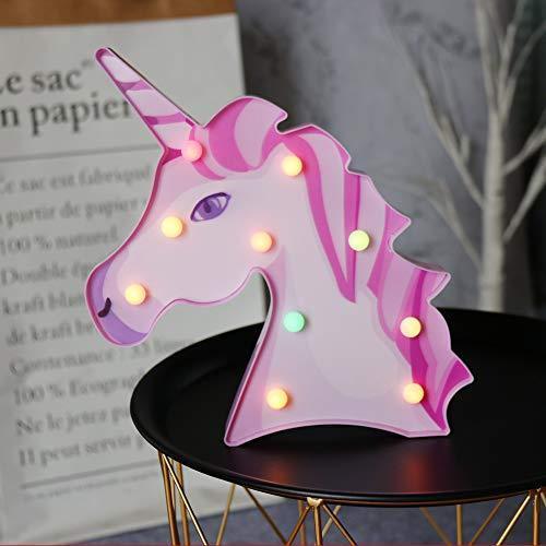 Pooqla LED Unicornio Night Light Lamp Kids Marquee Lights Unicorn Shape Signs Light Up Christmas Party Wall Decoration Battery Operated (Pink)
