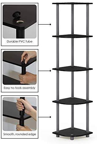 Furinno Turn-N-Tube 5 Tier Corner Display Rack Multipurpose Shelving Unit, Columbia Walnut/Black