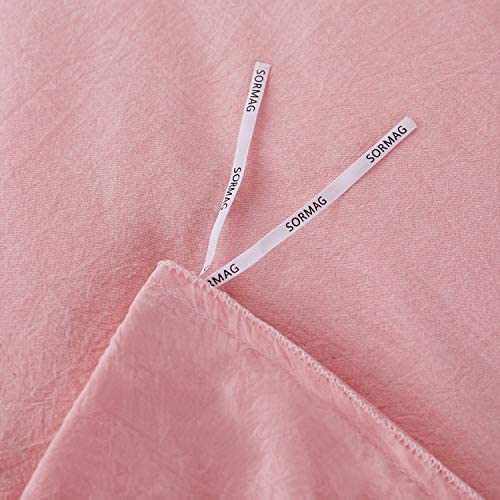 100% Washed Cotton Duvet Cover 3 Piece, Comforter Cover Queen Full Size, Solid Color and Ultra Soft with Zipper Closure, Corner Ties, Simple Bedding Style, Gray by SORMAG