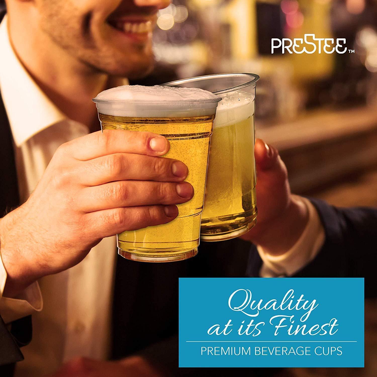 PRESTEE  200 Clear Plastic Cups | 16 oz Plastic Cups | Clear Disposable Cups | PET Cups | Plastic Water Cups | Plastic Beer Cups | Clear Plastic Party Cups |Crystal Clear Cups