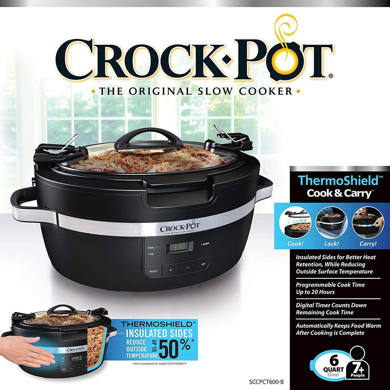 Crockpot Thermoshield 6 Quart Manual Slow Cooker, Black