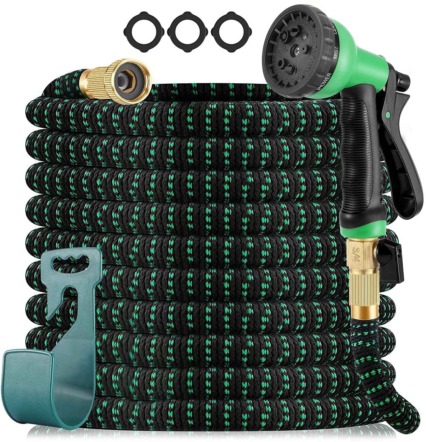 OUTAD Garden Hose 100ft Expandable Water Hose Lightweight, Pipe 3 Layers of Latex, 3/4" Solid Brass Connectors, Flexible Hose with 8 modes Spray Gun, Easy Storage Kink Free Garden Supplies