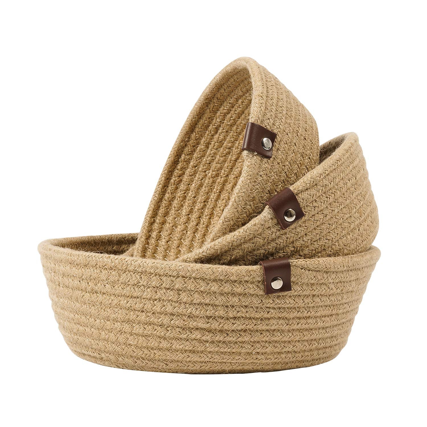 Goodpick 3pack Small Basket - Woven Jute Storage Basket for Kitchen Corner Basket for Snack Storage Cute Basket for CosmetiHome Storage Baskets for Shelves Gift Baskets, Hemp