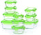 Glasslock Storage Containers 20pc set Green Lids Microwave & Oven Safe Airtight Anti Spill Proof