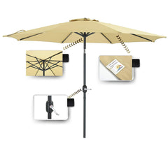 PATIO WATCHER 9-Ft Aluminum Patio Umbrella with Push Button Tilt and Crank, 250 GSM Fabric,8 Ribs, Beige