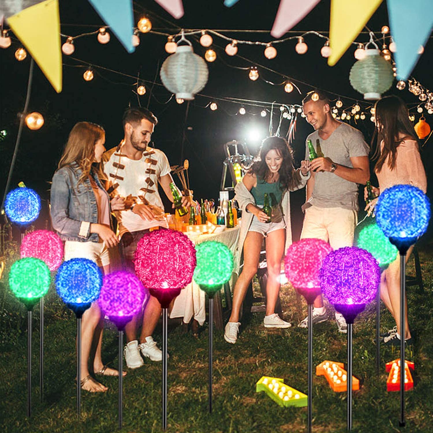 EPIC GADGET Solar Garden Lights Outdoor, Upgraded Magic Globe Powered Garden Light, Multi-Color Changing LED Solar Stake Lights for Patio Backyard Pathway Party Decoration (2 PCS)