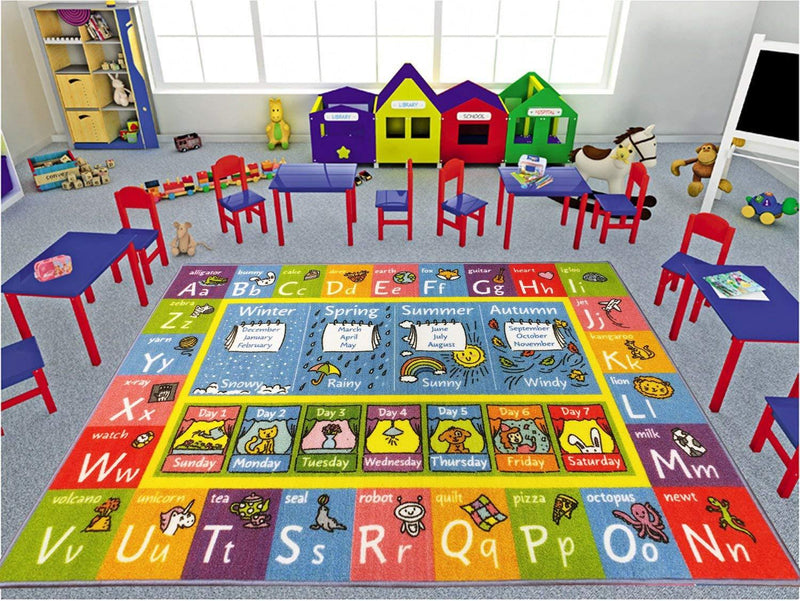 KC Cubs Playtime Collection ABC Alphabet, Seasons, Months and Days of The Week Educational Learning Area Rug Carpet for Kids and Children Bedrooms and Playroom (5' 0" x 6' 6")