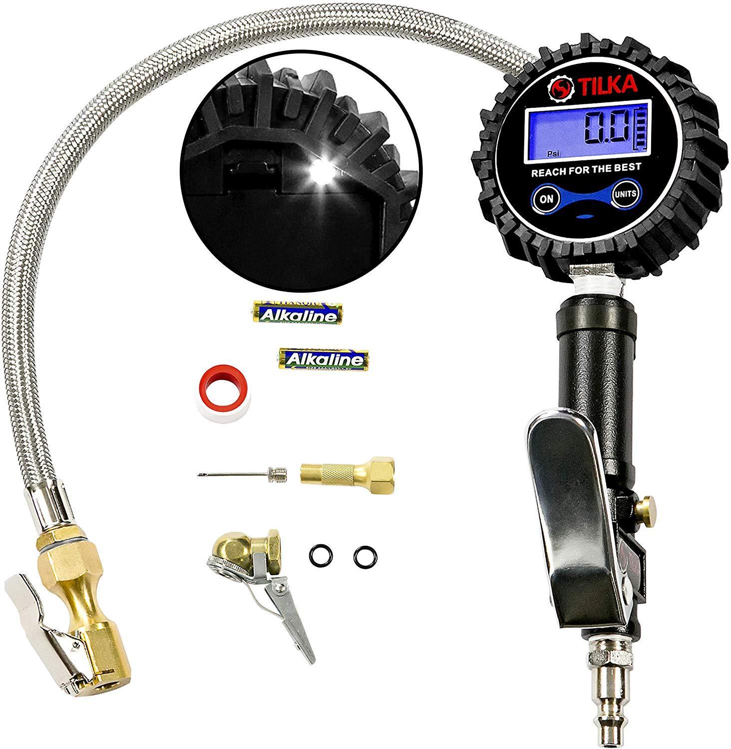 TILKA TOOLS Digital Tire Inflator with Pressure Gauge - Air Compressor Accessories -White LED Light - Great Gifts of Air Tools and Accessories - Quality Auto Mechanic Tools for Men and Women 200 PSI