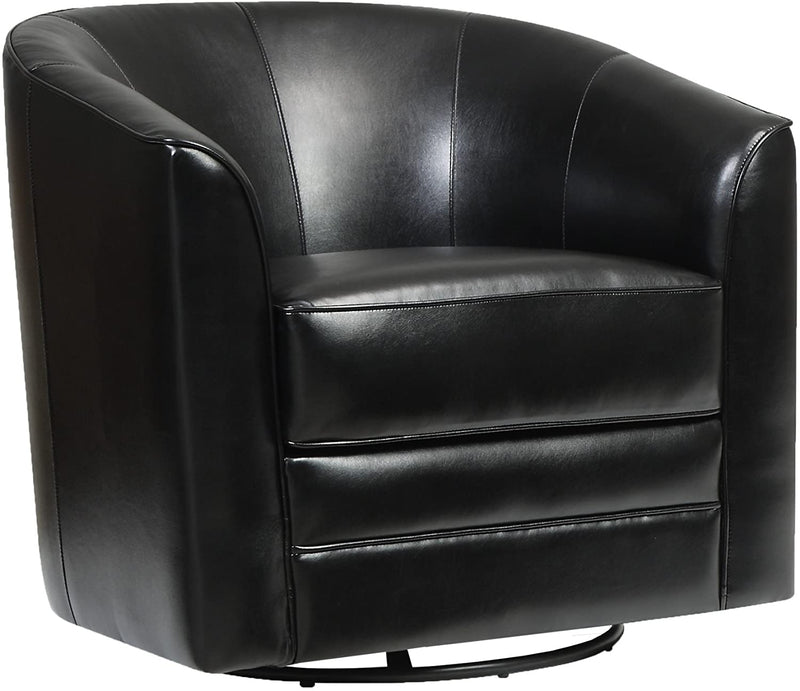 Emerald Home Furnishings Milo Black Accent Chair with Faux Leather Upholstery, Welt Trim, And Curved Back